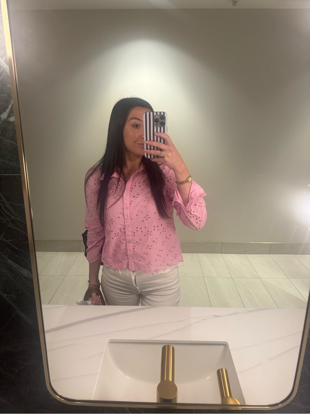 Zara Pink Eyelet Button-Down Blouse